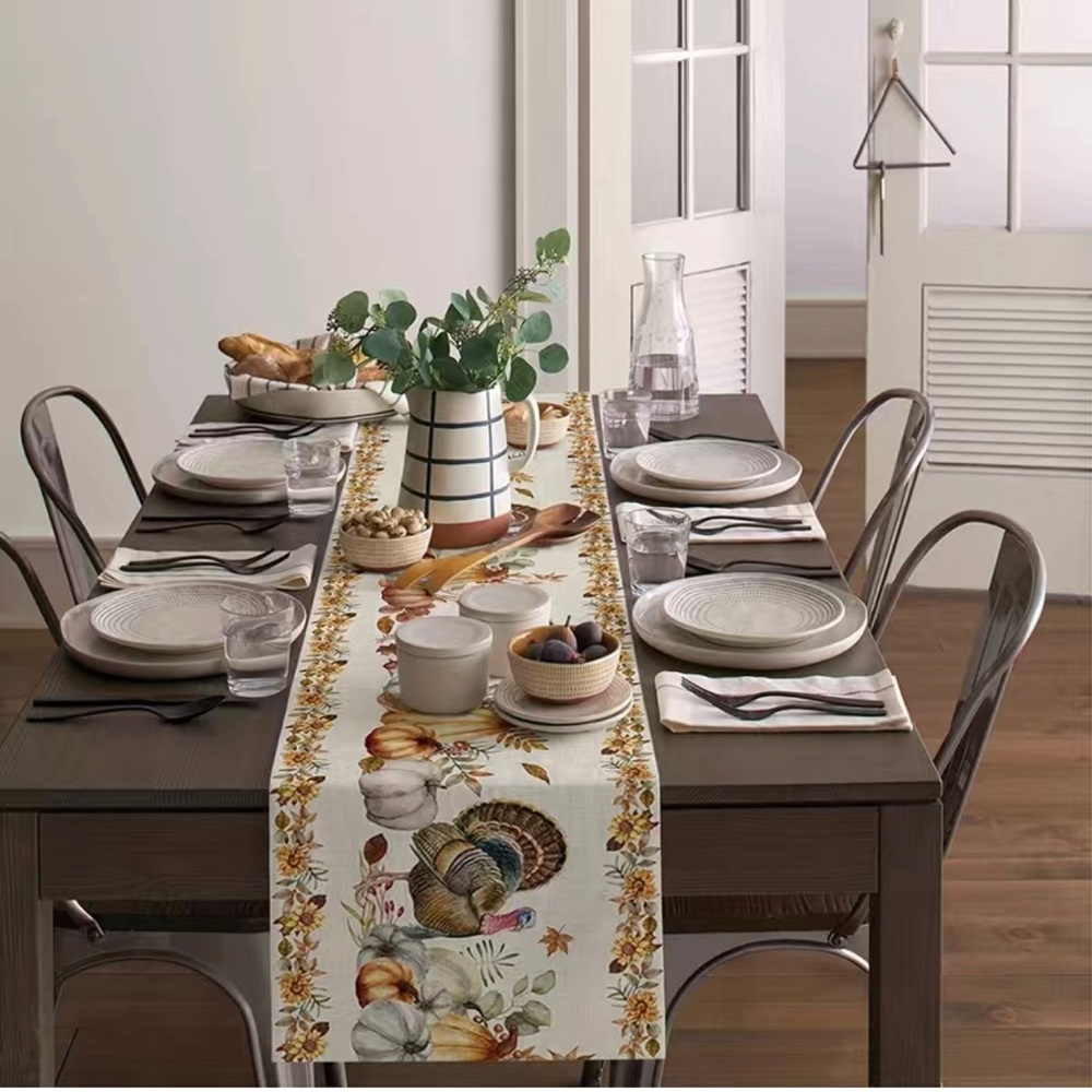 Thanksgiving Waterproof Turkey Table Runner Fall Pumpkin 🎃
